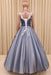 Ball Gown V Neck Dark Blue Tulle Prom with Applique Puffy Long Quinceanera Dress - Prom Dresses