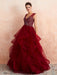 Ball Gown Wedding Dress Princess Floor Length V Neck Sleeveless Sequins Tulle Bridal Dresses