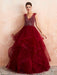 Ball Gown Wedding Dress Princess Floor Length V Neck Sleeveless Sequins Tulle Bridal Dresses