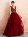 Ball Gown Wedding Dress Princess Floor Length V Neck Sleeveless Sequins Tulle Bridal Dresses