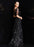 Bateau Neck Illusion Sweetheart Sequin Star Half Sleeves Tulle Prom Dress