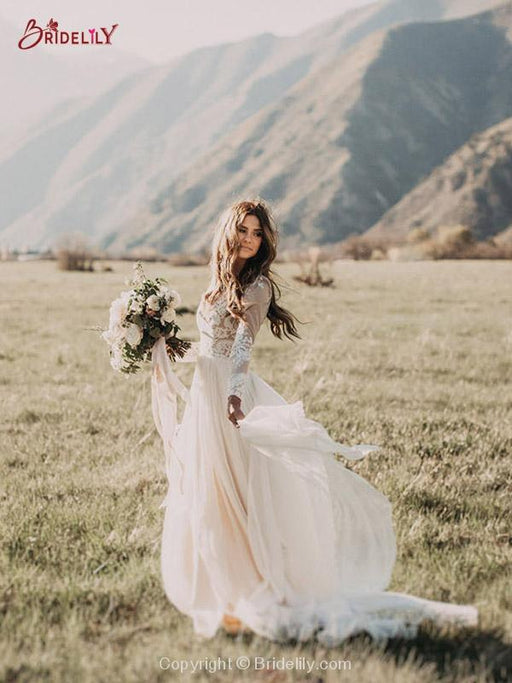 Beach Boho Wedding Dresses with Long Sleeve - wedding dresses