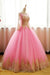 Beautiful Precious Affordable Ball Gown Pink Tulle Prom with Gold Appliques Long Sleeves Quinceanera Dress - Prom Dresses