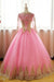 Beautiful Precious Affordable Ball Gown Pink Tulle Prom with Gold Appliques Long Sleeves Quinceanera Dress - Prom Dresses