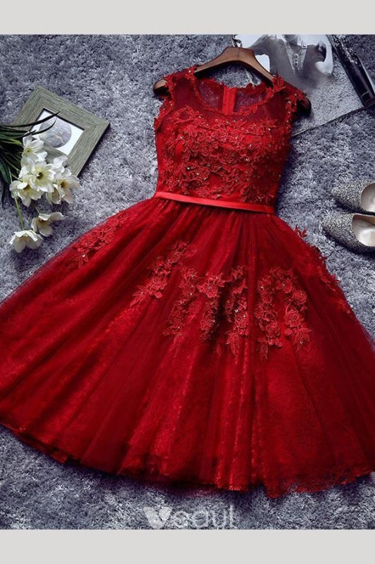 Beautiful Short Appliqued Tulle Cocktail Homecoming Dress With Sash - Prom Dresses