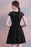 Black Cap Sleeves Satin Short Homecoming Dress with Lace Cute Mini Cocktail Dresses - Prom Dresses