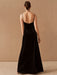 Black Evening Dress A-Line Sweetheart Neck Sleeveless Velour Floor-Length Social Party Dresses