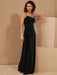 Black Evening Dress A-Line Sweetheart Neck Sleeveless Velour Floor-Length Social Party Dresses