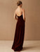 Black Evening Dress A-Line Sweetheart Neck Sleeveless Velour Floor-Length Social Party Dresses