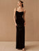Black Evening Dress A-Line Sweetheart Neck Sleeveless Velour Floor-Length Social Party Dresses