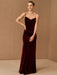 Black Evening Dress A-Line Sweetheart Neck Sleeveless Velour Floor-Length Social Party Dresses