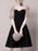 Black Evening Dress Ball Gown Sweetheart Neck Knee-Length Half Sleeves Zipper Beaded Stretch Crepe Formal Dinner Dresses