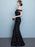 Black Evening Dress Lace Sequin Bateau Mermaid Formal Dress Off The Shoulder Floor Length Occasion Dress wedding guest dress