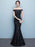 Black Evening Dress Lace Sequin Bateau Mermaid Formal Dress Off The Shoulder Floor Length Occasion Dress wedding guest dress