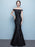 Black Evening Dress Lace Sequin Bateau Mermaid Formal Dress Off The Shoulder Floor Length Occasion Dress wedding guest dress