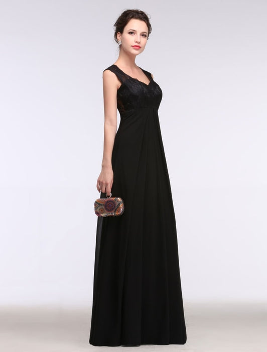 Black Evening Dress Lace Sweatheart Maxi Party Dress A Line Sleeveless Floor Length Mother's Dress