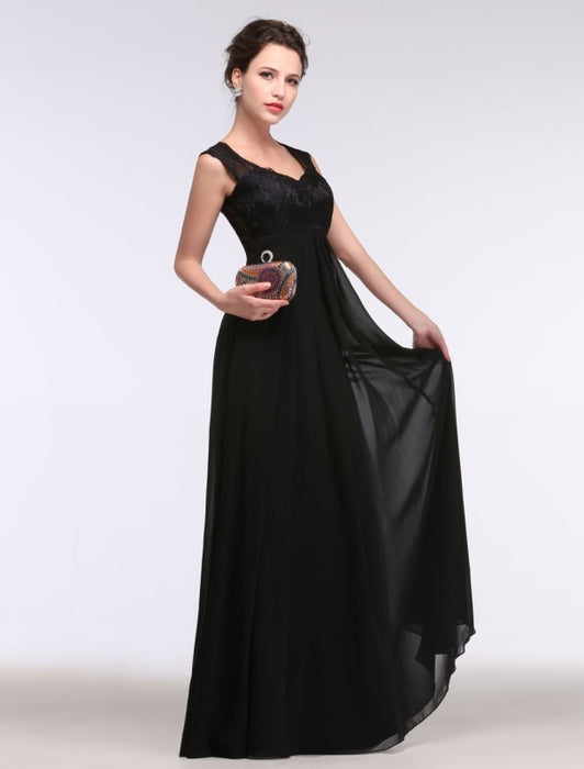 Black Evening Dress Lace Sweatheart Maxi Party Dress A Line Sleeveless Floor Length Mother's Dress