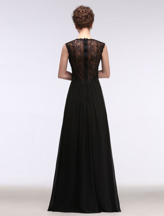 Black Evening Dress Lace Sweatheart Maxi Party Dress A Line Sleeveless Floor Length Mother's Dress