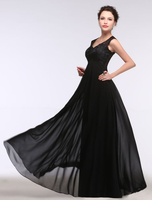 Black Evening Dress Lace Sweatheart Maxi Party Dress A Line Sleeveless Floor Length Mother's Dress