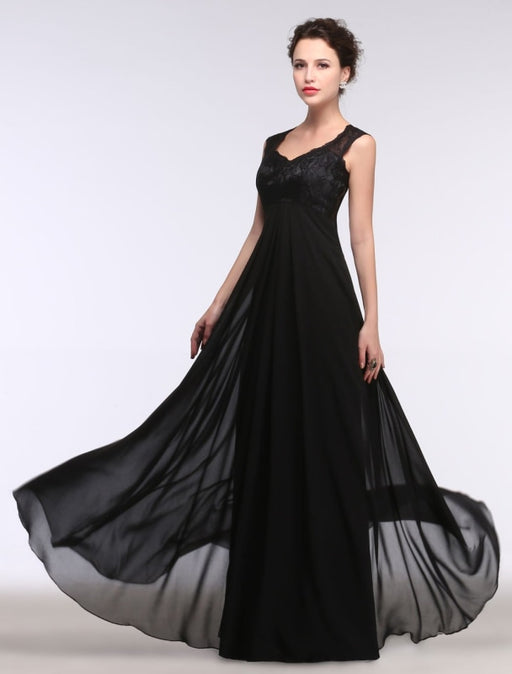 Black Evening Dress Lace Sweatheart Maxi Party Dress A Line Sleeveless Floor Length Mother's Dress