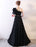 Black Evening Dress One Shoulder Prom Dress Long Lace Ruffles Floor Length Formal Dress With Sash