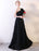 Black Evening Dress One Shoulder Prom Dress Long Lace Ruffles Floor Length Formal Dress With Sash