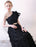 Black Evening Dress One Shoulder Prom Dress Long Lace Ruffles Floor Length Formal Dress With Sash