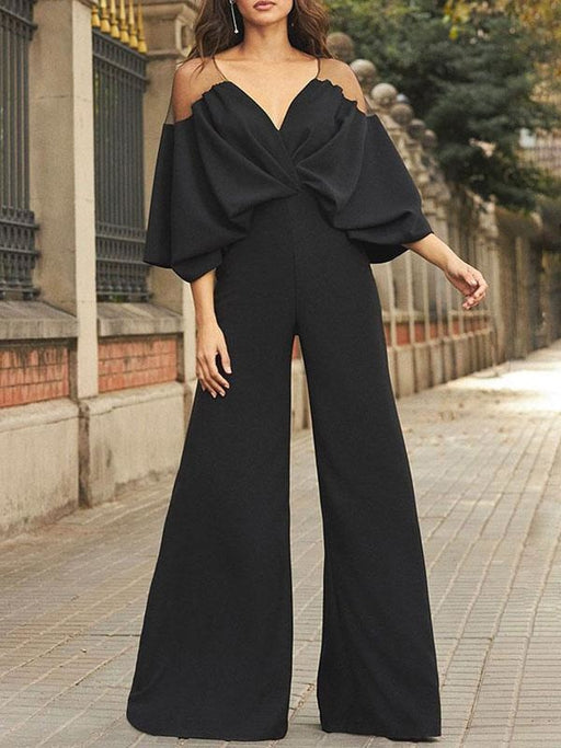 Black Evening Dress V Neck Stretch Crepe Half Sleeves Backless Floor Length Formal Party Dresses(APP ExclusivePrice  $153.99)