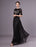 Black Evening Dresses Half Sleeves Lace Beading Chiffon Long Formal Gowns wedding guest dress