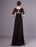 Black Evening Dresses Half Sleeves Lace Beading Chiffon Long Formal Gowns wedding guest dress