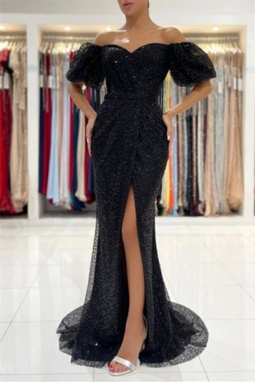 Black Glitter Evening Dresses Prom dresses with sleeves - Prom Dresses