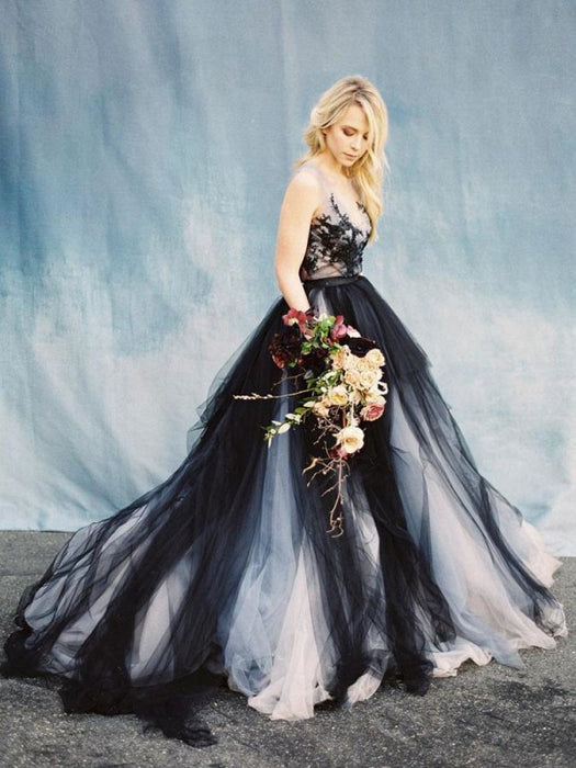 blue gothic wedding dress