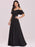 Black Prom Dress A-Line V-Neck Polyester Sleeveless Ruffles Zipper Backless Maxi Pageant Dresses