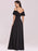 Black Prom Dress A-Line V-Neck Polyester Sleeveless Ruffles Zipper Backless Maxi Pageant Dresses