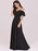 Black Prom Dress A-Line V-Neck Polyester Sleeveless Ruffles Zipper Backless Maxi Pageant Dresses