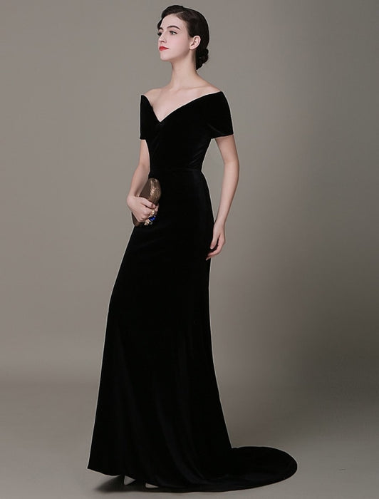 Black Prom Dresses 2021 Long Mermaid Velvet Evening Dress Vintage