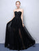 Black Prom Dresses Strapless Long Party Dress Lace Applique Sweetheart Illusion Formal Evening Dress