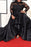 Black Sleeves Satin Plus Size Dress with Lace Long Prom Gown - Prom Dresses