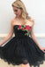 Black Strapless Lace Homecoming with Appliques Short A Line Prom Dress - Prom Dresses