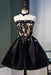 Black Strapless Satin Homecoming Lace Cheap Graduation Dress with Crystals - Prom Dresses