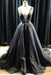 Black Tulle Deep V Neck Long Beaded Prom with Appliques Puffy Formal Dress - Prom Dresses