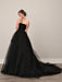 Black Wedding Dresses A-Line Strapless Pleated Taffeta Tulle Chapel Train Bridal Dress