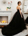 Black Wedding Dresses A-Line Strapless Pleated Taffeta Tulle Chapel Train Bridal Dress