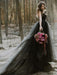 Black Wedding Dresses A-Line Strapless Pleated Taffeta Tulle Chapel Train Bridal Dress