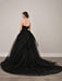 Black Wedding Dresses A-Line Strapless Pleated Taffeta Tulle Chapel Train Bridal Dress
