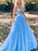 Bling Bling Strapless Sequins Blue Tulle Long Prom Dresses, Blue Tulle Formal Graduation Evening Dresses 