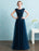 Blue Prom Dress 2021 Long Tulle Beading Evening Dresses Dark Navy Backless Floor Length Party Dresses wedding guest dress