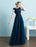 Blue Prom Dress 2021 Long Tulle Beading Evening Dresses Dark Navy Backless Floor Length Party Dresses wedding guest dress