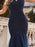 Blue Prom Dress Mermaid V-Neck Polyester Sleeveless Backless Maxi Party Dresses Evening Dress