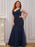 Blue Prom Dress Mermaid V-Neck Polyester Sleeveless Backless Maxi Party Dresses Evening Dress